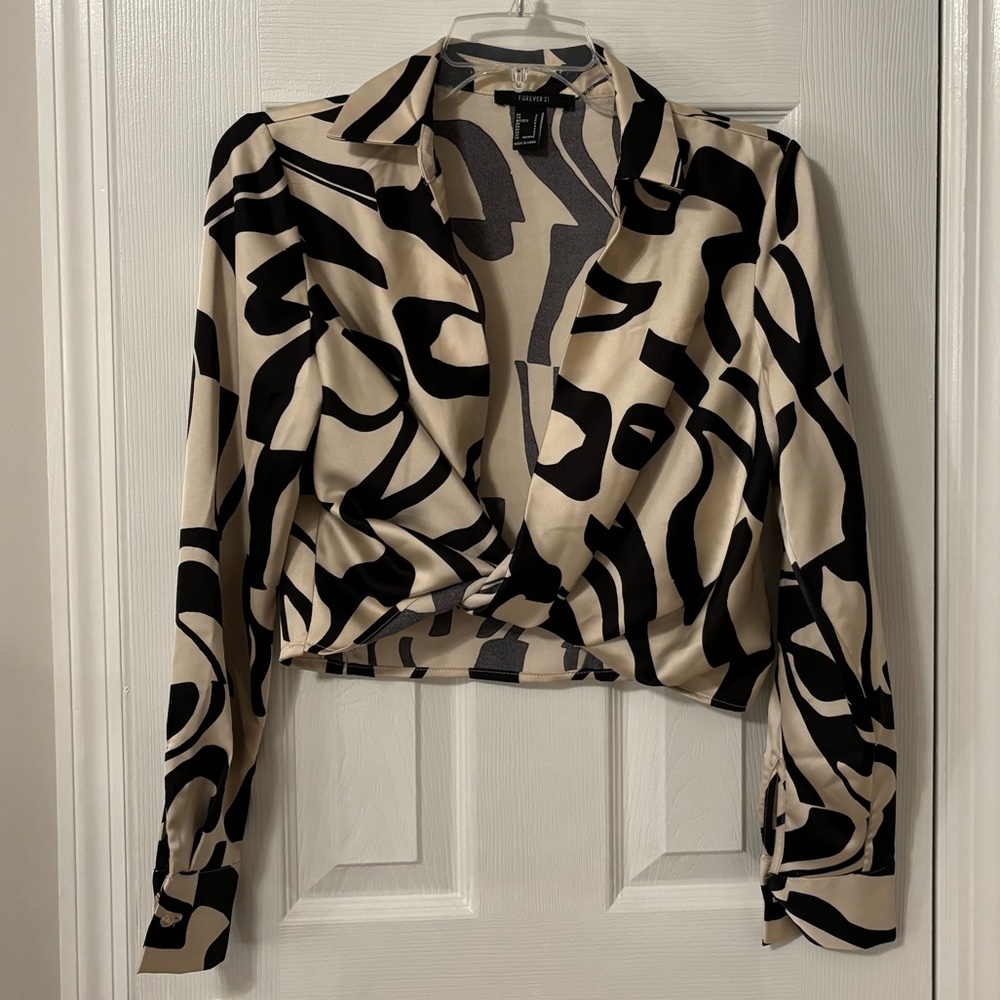 Forever 21 Plunging Abstract Print Top